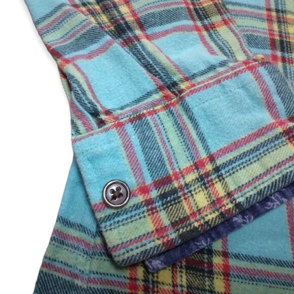 WHOLE HAUSS | VINTAGE SMURF GRAPHIC PRINT FLANNEL PLAID BUTTON DOWN IN TEAL - Picture 5 of 16
